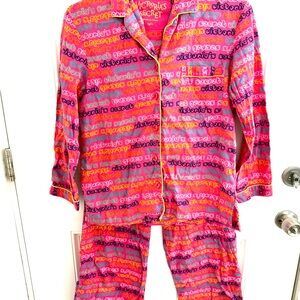 Y2K Victoria's Secret Ladies Pajama Set - Pink and Orange Text